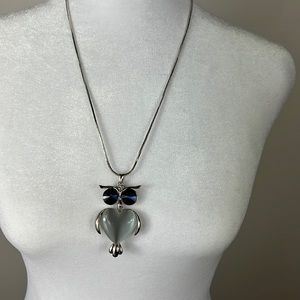 Jessica necklace with Owl Pendant with synthetic blue and opal/gray stone